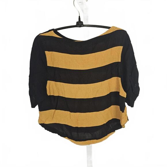 H&M Women's Black and Mustard Striped Short Sleeve Top - Picture 2 of 4